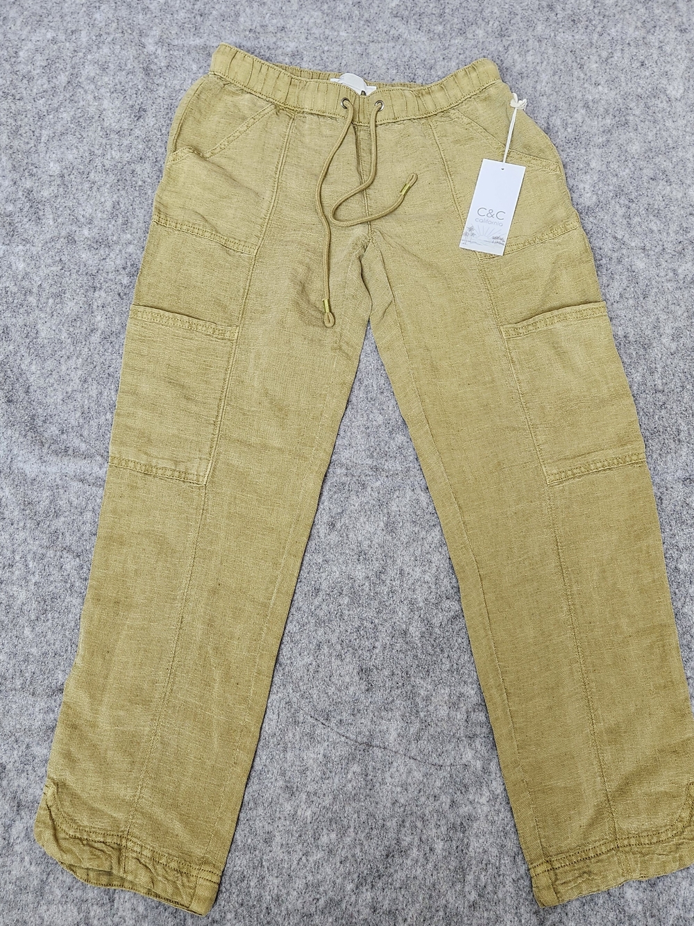 NWT C&C California Linen Blend Drawstring Pants Women's XS Army Green Resort